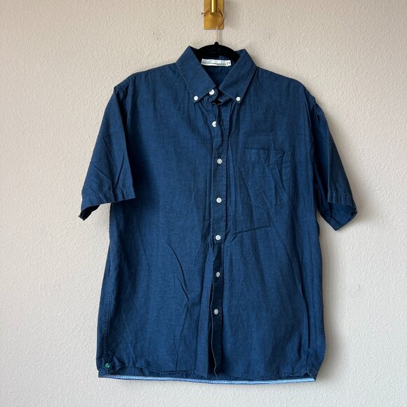 Criquet Navy Short Sleeve Cotton Button Down Shirt Size L - Picture 1 of 5